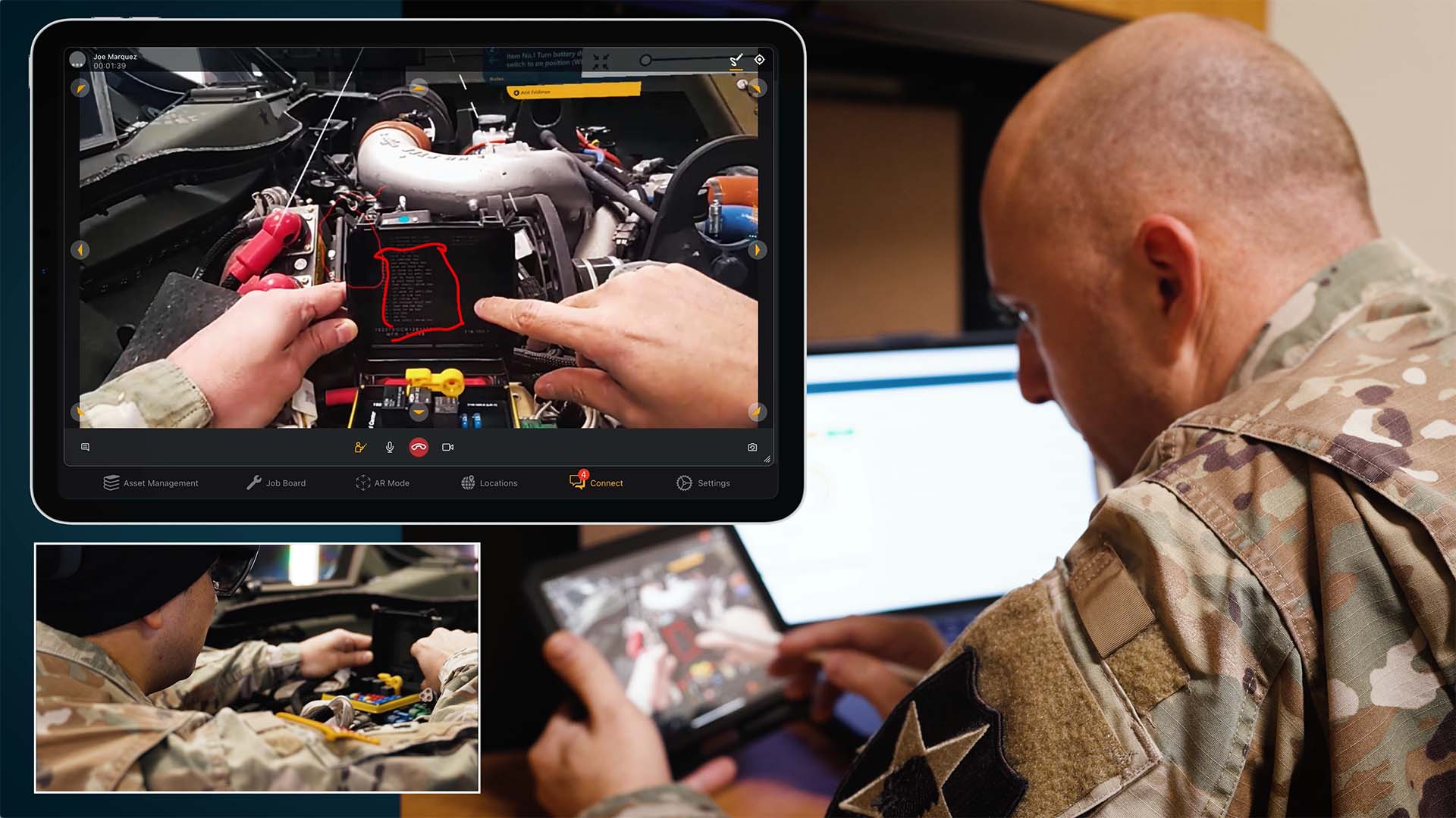 Defense personnel using Taqtile on iPad for remote support