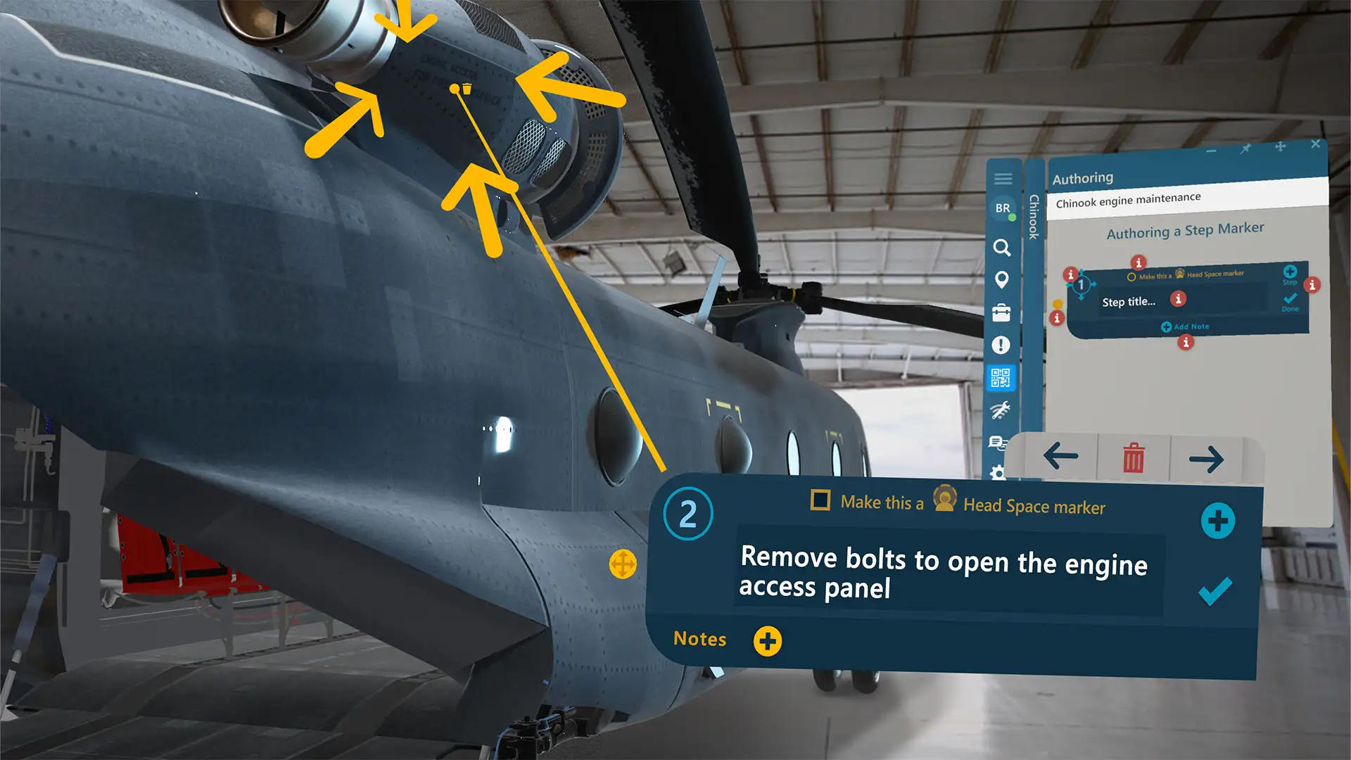 Manifest knowledge capture interface placing step markers on a Chinook helicopter engine access panel
